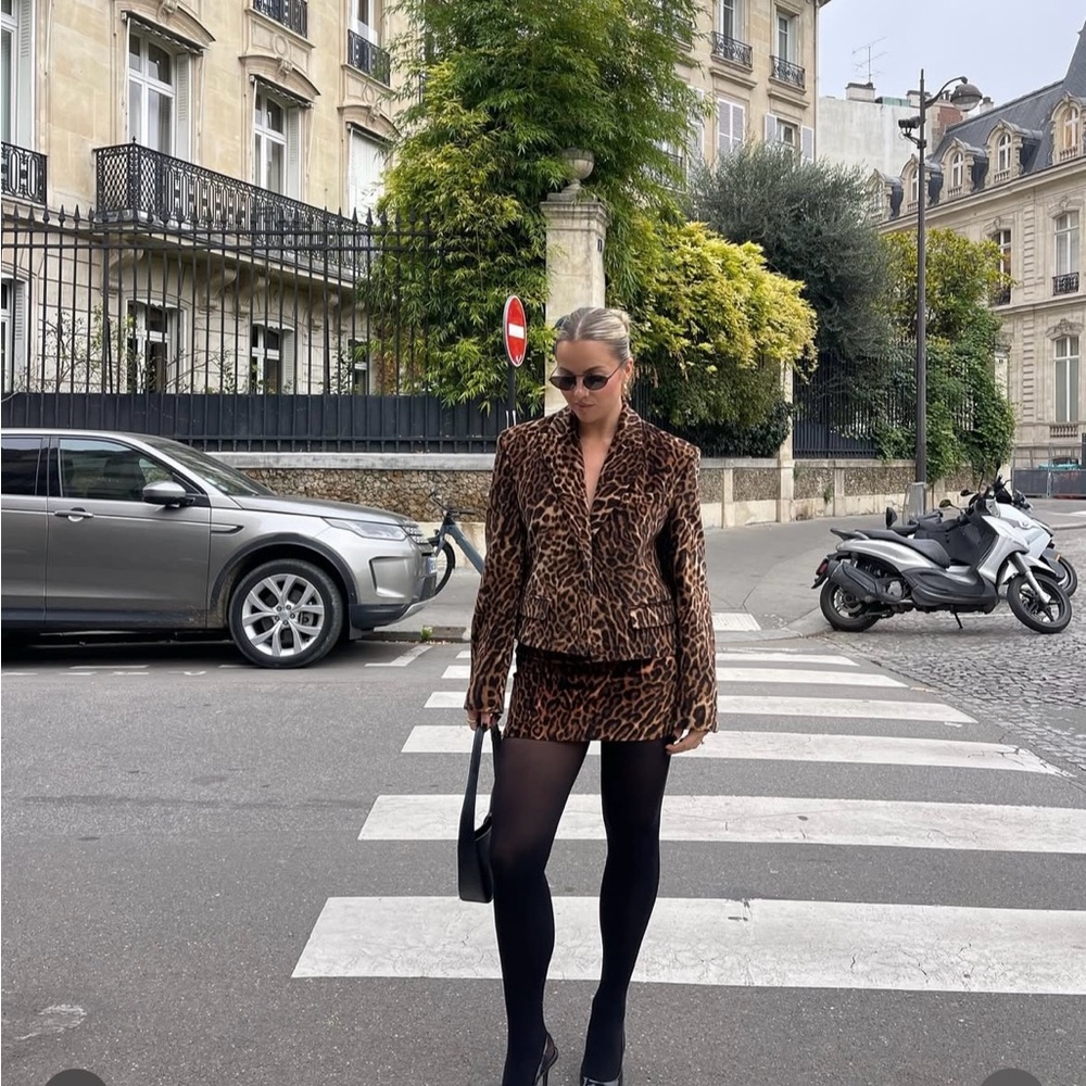 Zara brown blazer animal print velvet velour cheetah leopard suit jacket - Picture 3 of 15